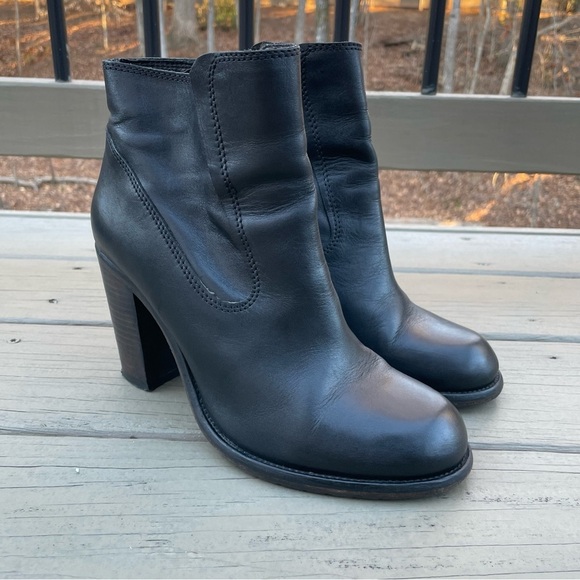 All Saints Shoes - All Saints Black Leather Heeled Moto Biker Ankle Booties size 41